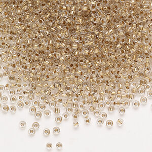 Seed bead, Preciosa Ornela Czech glass, pkg/50g, #11 rocaille, transparent metallic bronze-lined clear, (68106).