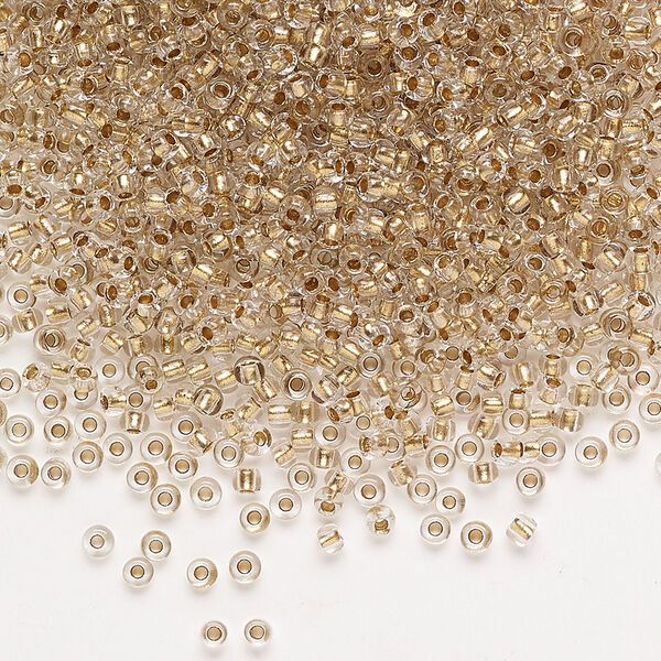 Seed bead, Preciosa Ornela Czech glass, pkg/50g, #11 rocaille, transparent metallic bronze-lined clear, (68106). image number 0