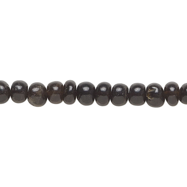Bead, smoky quartz (heated/irradiated), dark, 5x3mm-6x4mm hand-cut rondelle, B grade, Mohs hardness 7. Sold per 14-inch strand, approximately 90 beads. image number 0