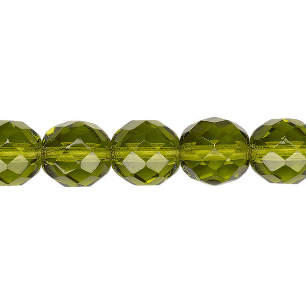 Bead, Czech fire-polished glass, olivine, 10mm faceted round. Sold per pkg of 600 (1/2 mass). image number 0