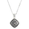 Necklace, Create Compliments®, sterling silver and enamel, black, 15.5mm diamond with dot and swirl design, adjustable at 16 and 18 inches with springring clasp. Sold individually. image number 0