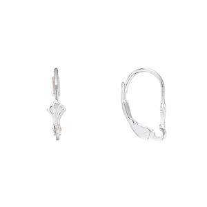 Ear wire leverback 1pkg2 sterling silver, 15mm / 6x4mm shield / open loop, 1 pair