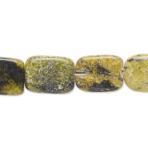 Yellow "turquoise" (serpentine with quartz) 1pkg1, rounded flat rectangle / square bead natural 15 inch 14x10mm-18x14mm