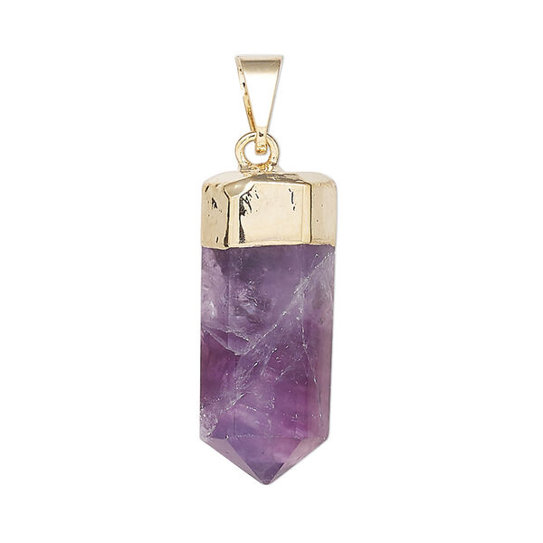Amethyst / brass 1pkg1, gold-plated hand-cut faceted point pendant natural 20x10mm-25x12mm image number 0