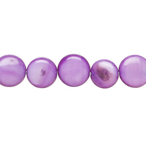 Mother-of-pearl shell 1pkg1, puffed flat round bead 15 inch purple 9-11mm