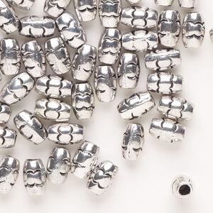 Bead, antique silver-finished "pewter" (zinc-based alloy), 8x5mm barrel. Sold per pkg of 50.