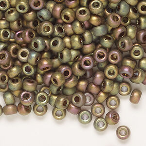 Seed bead, Miyuki, glass, 1pkg25g, #6 rocaille, opaque matte glazed luster bronze (RR-2035)