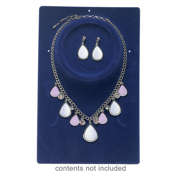 Display, necklace / bracelet / earring, velveteen and plastic, dark blue, 10 x 6-1/2 x 1/2 inch rectangle. Sold per pkg of 4. image number 1