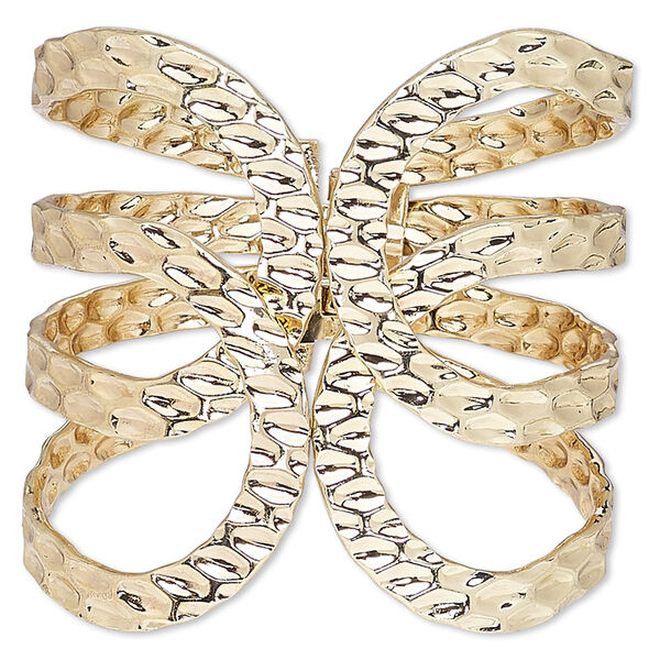 Bracelet, hinged cuff, gold-finished steel, 71mm wide with hammered design, 6-1/2 inches. Sold individually. image number 0