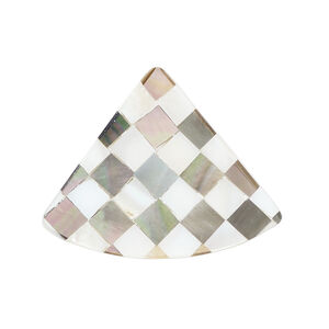 Focal, black lip shell / mother-of-pearl shell / resin (assembled) 1pkg1, 31x25mm-35x28mm undrilled 1sided fan with checkerboard pattern.