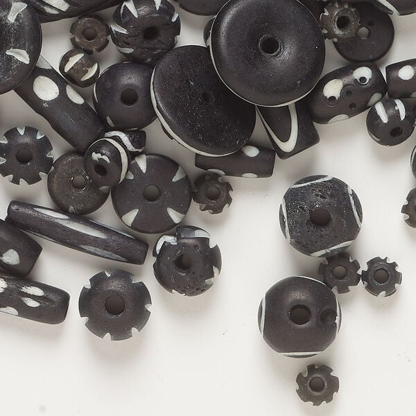 Bead mix 1pkg1, bone (dyed), black and white, 6x4mm-24x6mm mixed shapes, 4 ounces. image number 0