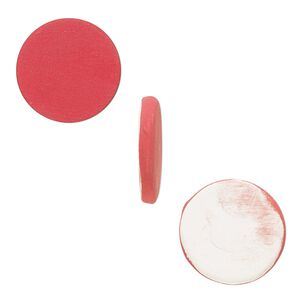 Locket insert, ceramic, red and white, 22.5mm flat round. Sold per pkg of 2.