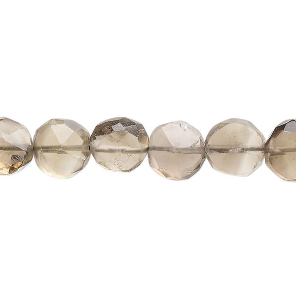 Smoky quartz 1pkg1, hand-cut faceted puffed flat round bead 14 inch 8-10mm image number 0