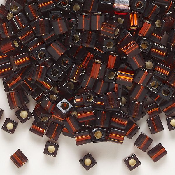 Seed bead, Miyuki, glass, pkg/250g, 3.5-3.7mm square, transparent silver-lined dark amber yellow (SB-5). image number 0