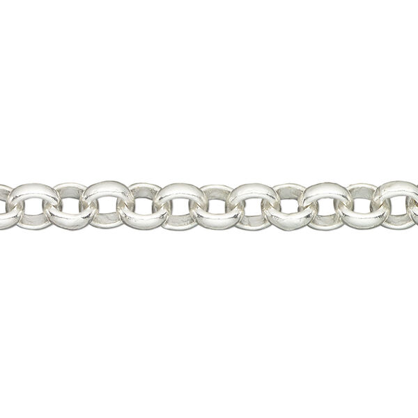 Chain, silver-plated brass, 6mm rolo. Sold per pkg of 5 feet. image number 0