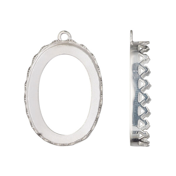 Drop, sterling silver, 26x19mm oval with triangle edge and open back with 25x18mm oval cabochon bezel setting. Sold individually. image number 0