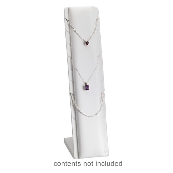 Display, necklace, leatherette, white, 8 x 2-3/4 x 3-1/2 to 11-3/4 x 2-3/4 x 12 inches. Sold individually. image number 2