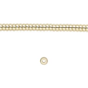 Bead, brass, 4x2mm rondelle. Sold per 8-inch strand.