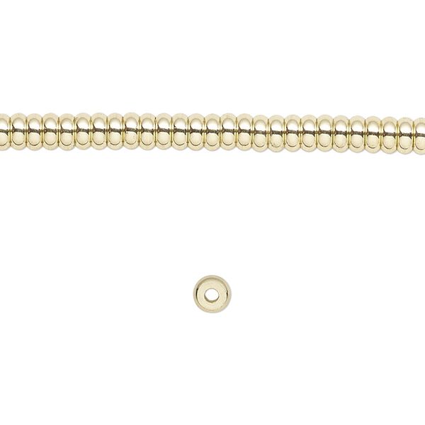 Bead, brass, 4x2mm rondelle. Sold per 8-inch strand. image number 0