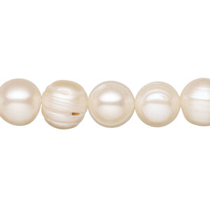 Freshwater pearl 1pkg1, semi-round natural, 15 inch peach 9-11mm cultured