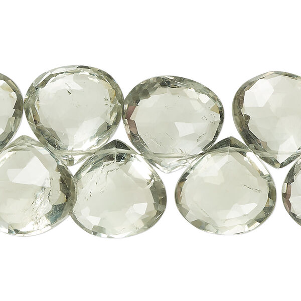 Bead, green quartz (heated), 14mm-16x15mm hand-cut top-drilled faceted puffed teardrop, B+ grade, Mohs hardness 7. Sold per 7-inch strand, approximately 25 beads. image number 0