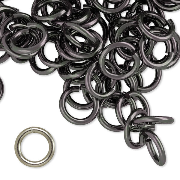 Jump ring, anodized aluminum, gunmetal, 10mm round, 6.8mm inside diameter, 14 gauge. Sold per pkg of 100. image number 0