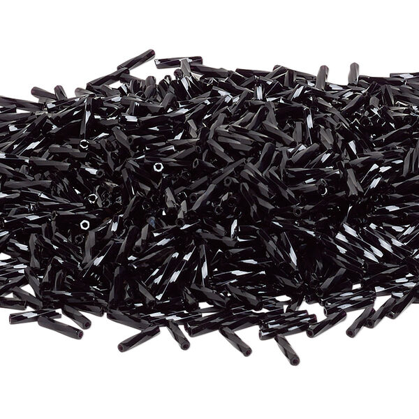 Bead, Miyuki, bugle bead, glass, pkg/250 g, 9x2mm center-drilled twisted, opaque black, (TW-401). image number 0