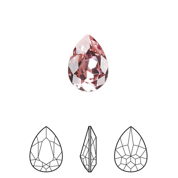 Fancy stone 144pk light rose foil back, Swarovski® 14x10mm pear 4320 image number 0