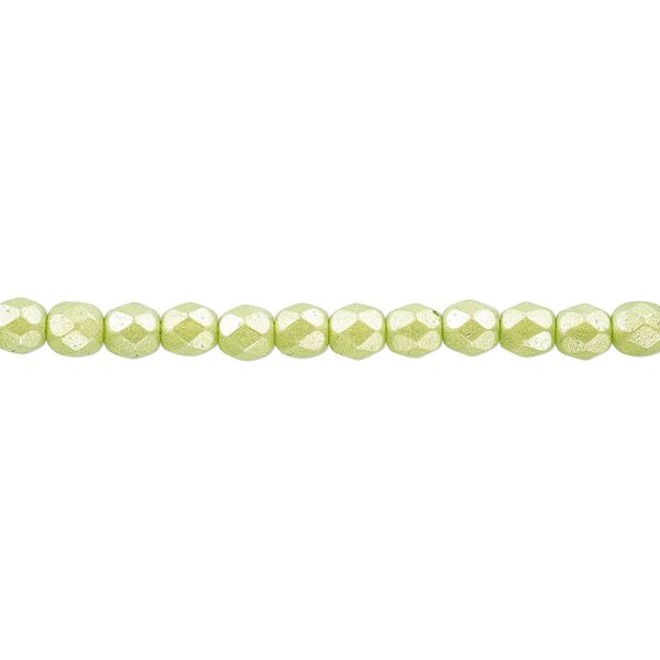 Bead, Czech fire-polished dipped décor glass, pearlescent lime green, 4mm faceted round. Sold per pkg of 1,200 (1 mass). image number 0