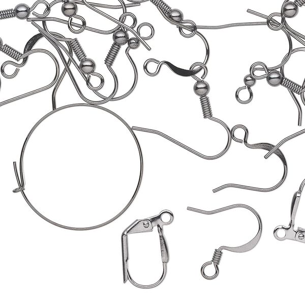 Ear wire mix 1pkg100 gunmetal-plated, 22-24 gauge brass / steel 50 pair image number 0