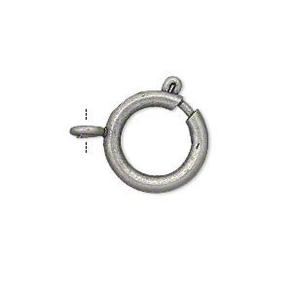 Clasp, springring, antique silver-finished brass, 16mm round. Sold per pkg of 12. image number 0