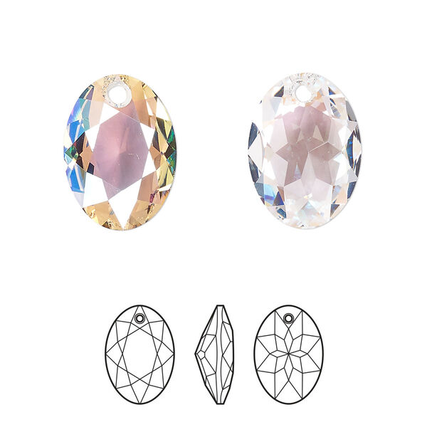 Drop 36pk crystal shimmer, Swarovski® 16mm pendant elliptic cut 6438 image number 0