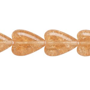 Bead, Czech crackle glass, translucent pink, 17x13mm heart. Sold per 15-1/2" to 16" strand, approximately 20 beads.