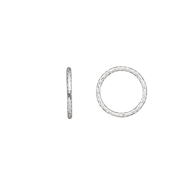 Jump ring, sterling silver, 12mm soldered textured round, 9.8mm inside diameter, 18 gauge. Sold per pkg of 10. image number 0