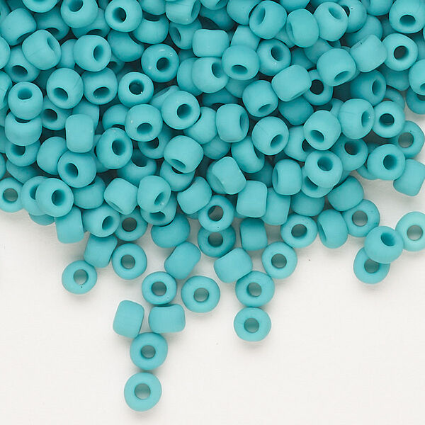 Seed bead, Dyna-Mites™, glass, opaque matte turquoise blue, #6. Sold per 40-gram pkg. image number 0