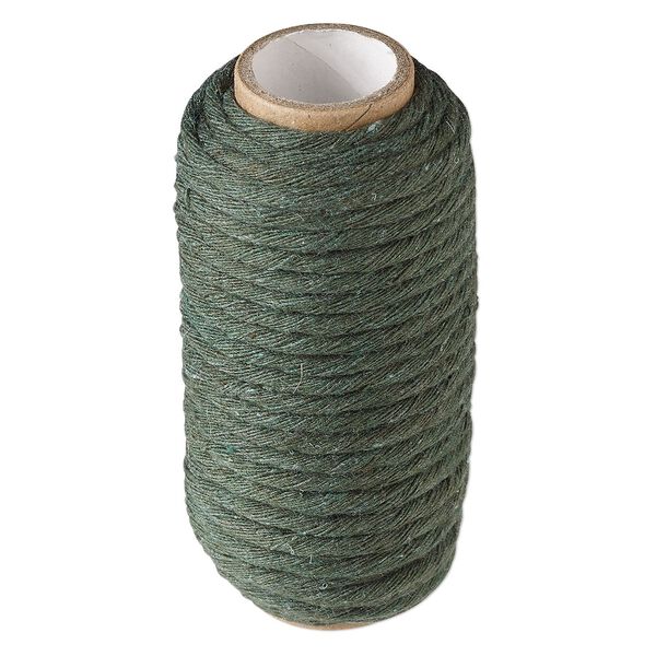 Cord, cotton, dark green, 3mm round. Sold per 10-yard spool. image number 0