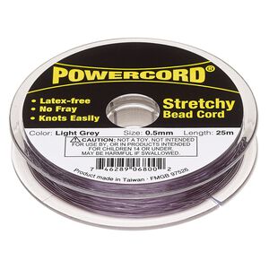 Cord, Powercord®, elastic, light grey, 0.5mm, 4-pound test. Sold per 25-meter spool.