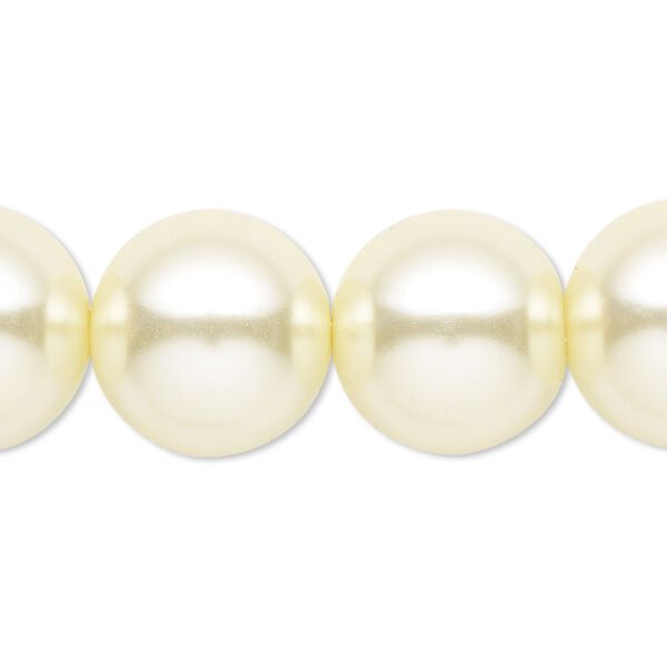 Bead, crystal pearl, light yellow, 16mm round. Sold per 15-1/2" to 16" strand, approximately 25 beads. image number 0