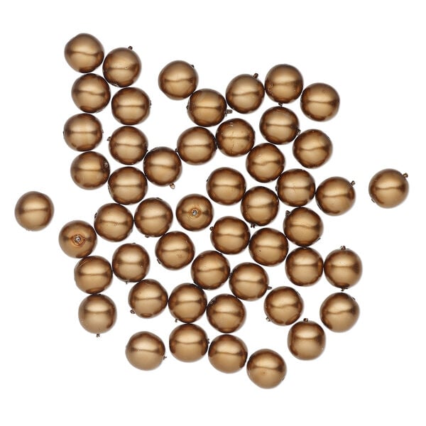 Bead, Czech pearl-coated glass druk 1pkg50, opaque sienna brown, 8mm round. image number 1