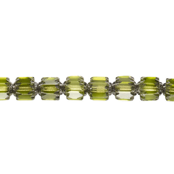 Bead, Czech glass, olive and metallic silver, 6mm round cathedral. Sold per 15-1/2" to 16" strand, approximately 65 beads. image number 0