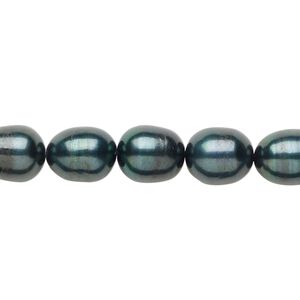 Cultured freshwater pearl, 1pkg1 7-9mm rice C- grade, dyed iris green 15 inches