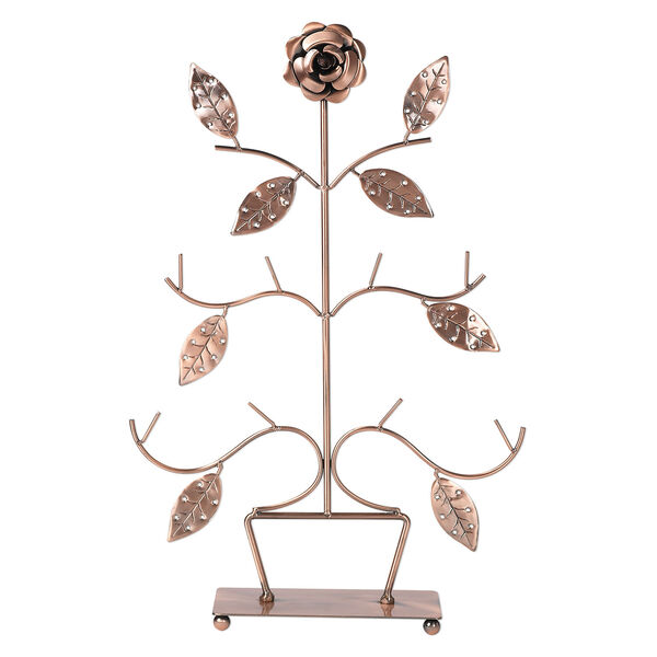 Display, necklace / bracelet / earring, antiqued copper-finished steel, 17 x 11-1/2 x 3-inch leafy tree with rose. Sold individually. image number 0