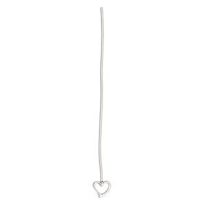 Head pin 1pkg1 sterling silver, 2 inches with 5mm open heart, 22 gauge.