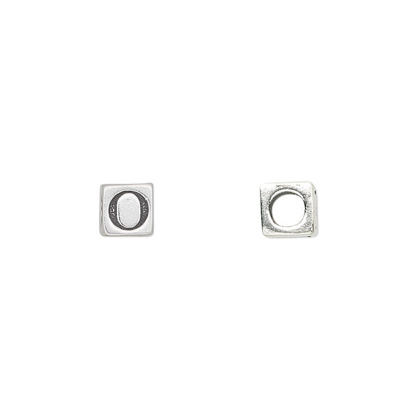 Bead, sterling silver, 5.5mm cube with alphabet letter "O." Sold individually. image number 0
