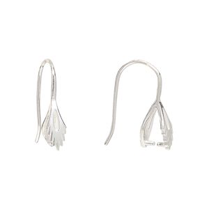 Ear wire 1pkg2 sterling silver, 17mm open feather / ice-pick bail / 6.5mm grip length, 20 gauge 1 pair