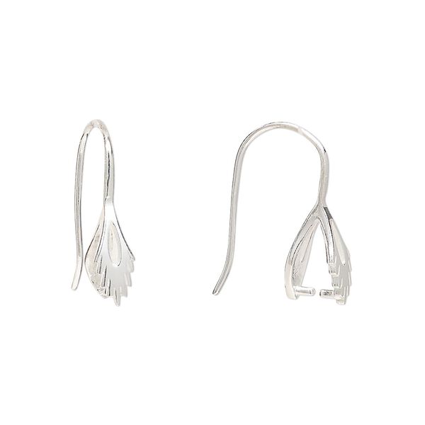 Ear wire 1pkg2 sterling silver, 17mm open feather / ice-pick bail / 6.5mm grip length, 20 gauge 1 pair image number 0