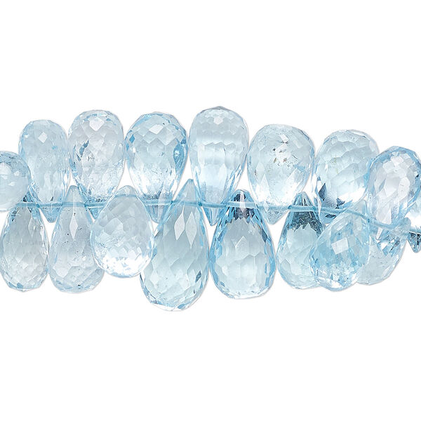 Bead, sky blue topaz (irradiated), 9x6mm-13x7mm graduated hand-cut top-drilled faceted teardrop, B grade, Mohs hardness 8. Sold per pkg of 18 beads. image number 0