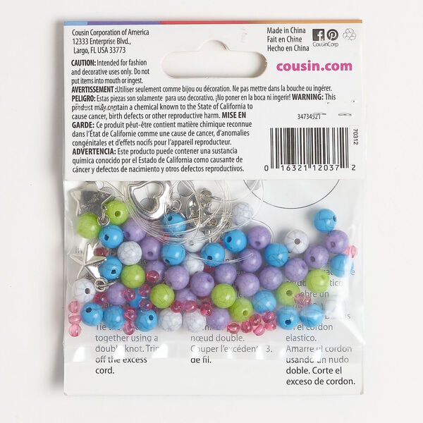 Bracelet kit 1pkg90, silver-finished "pewter" (zinc alloy) / steel / acrylic / elastic, mixed colors, 4mm-16x13mm mixed shapes. image number 1
