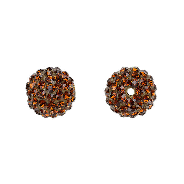 Bead, glass rhinestone / epoxy / resin, brown, 12mm round. Sold individually. image number 0