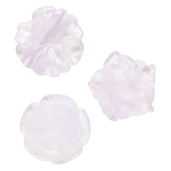 Drop mix, glass, translucent speckled light purple, 30x25mm-30x30mm top-drilled, carved flower. Sold per pkg of 3. image number 0